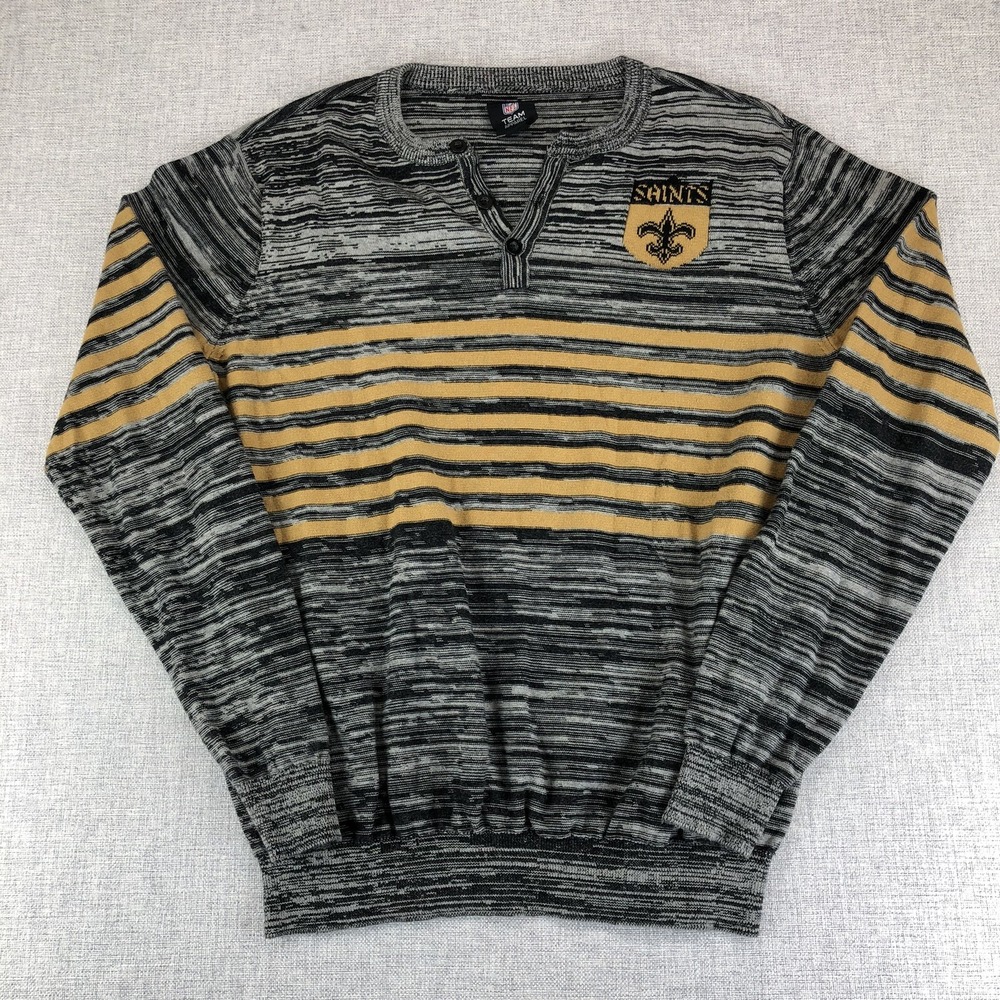 New Orleans Saints Henley Sweater Mens Large Gray‎ Striped NFL Gameday Sporty